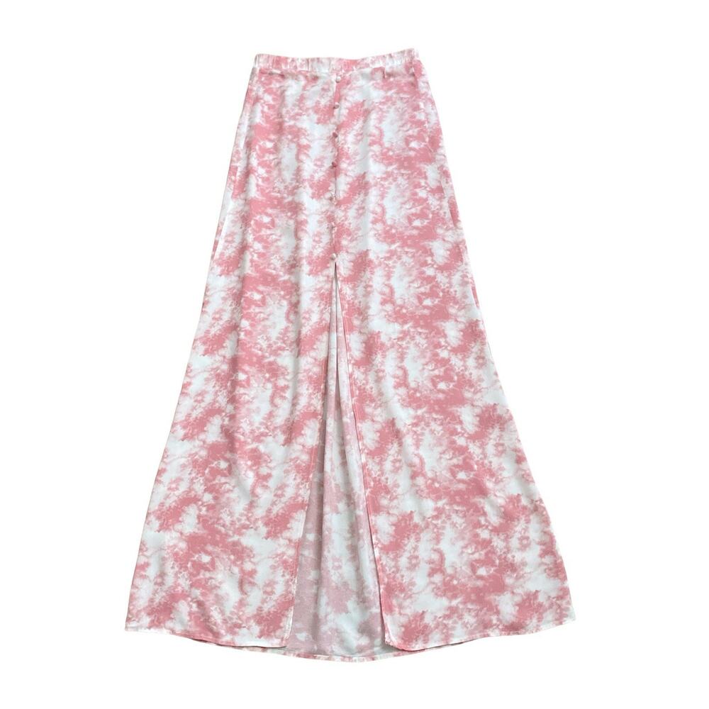 Soul Cake Maxi Skirt Small Pink White Tie Dye Boho Slit Pull On Womens
